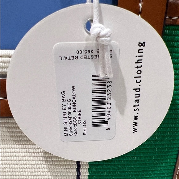 STAUD Green and Cream Tote with Brown Trim - Picture 2 of 4